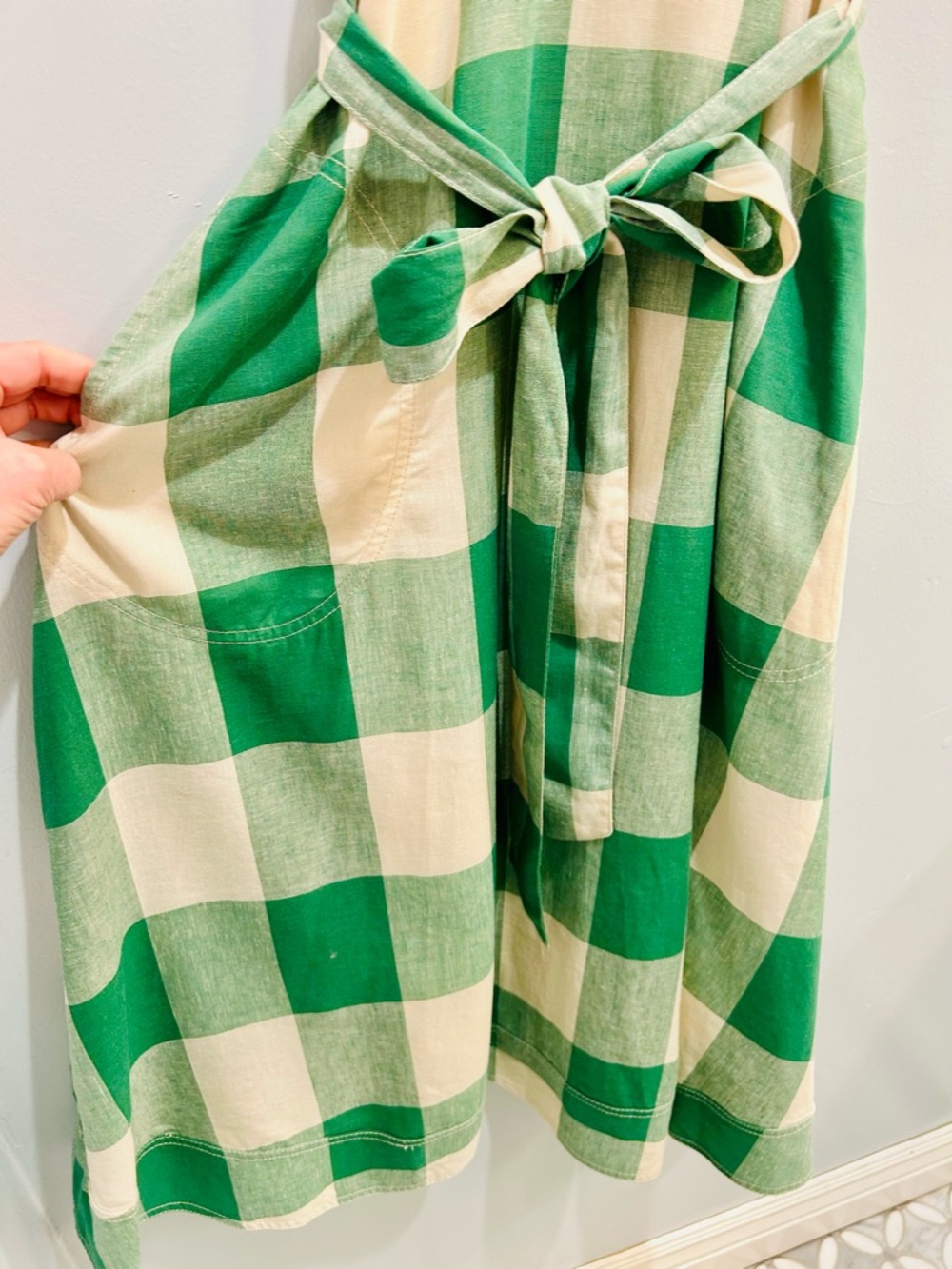 Anthropologie Maeve Greta Gingham Halter Midi Dress Green White Check NWOT 12 - Picture 6 of 16